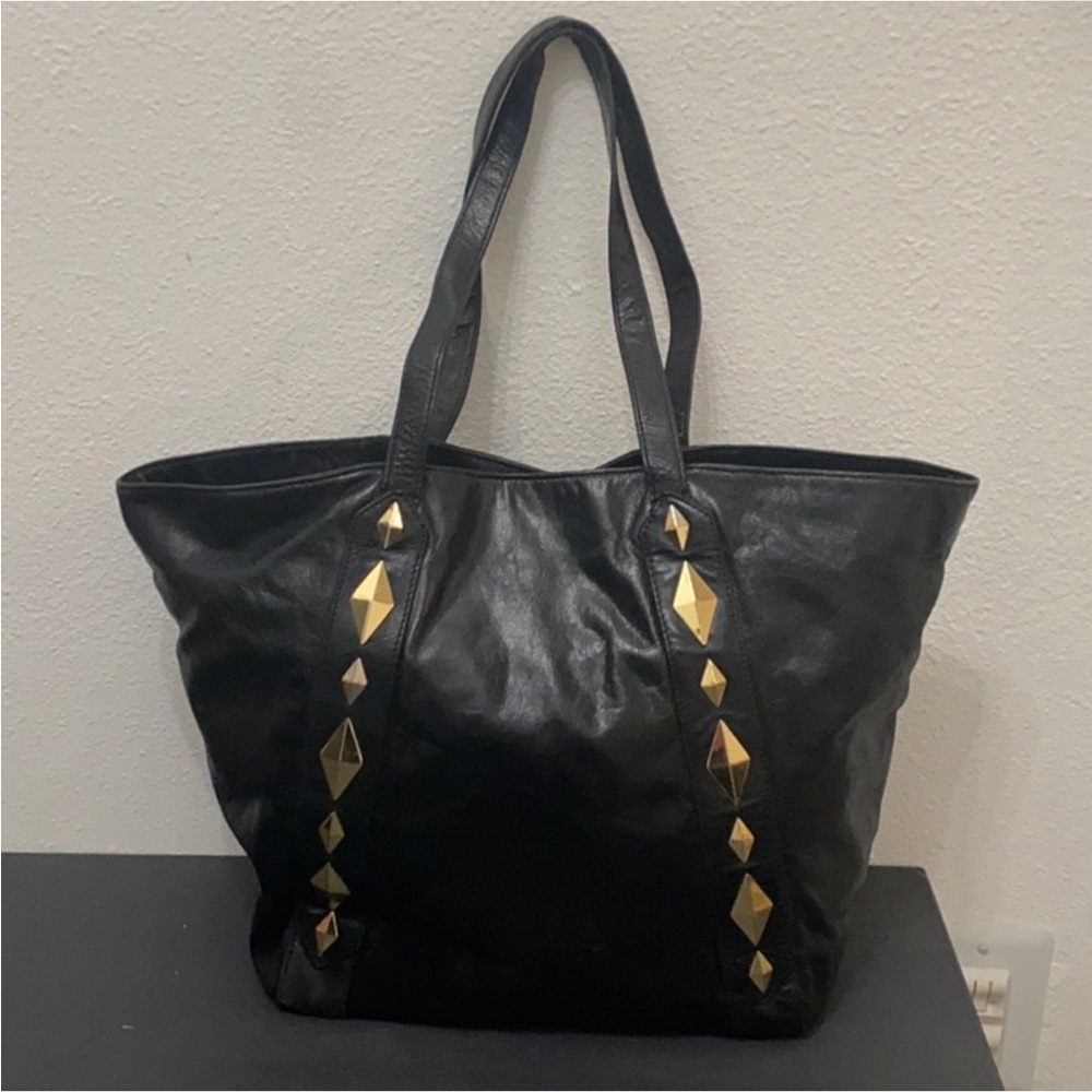Authentic Badgley Mischka designer studded black leather handbag purse - Picture 3 of 13